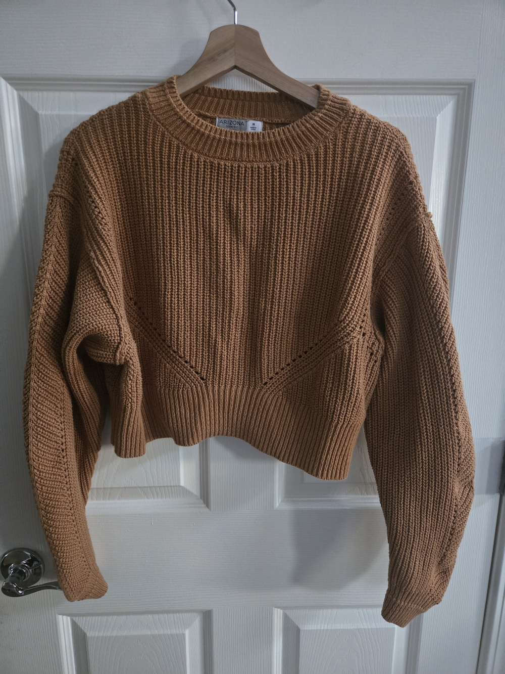 Arizona Jean Company Cropped Cotton Blend Knit Sweater in Golden Camel